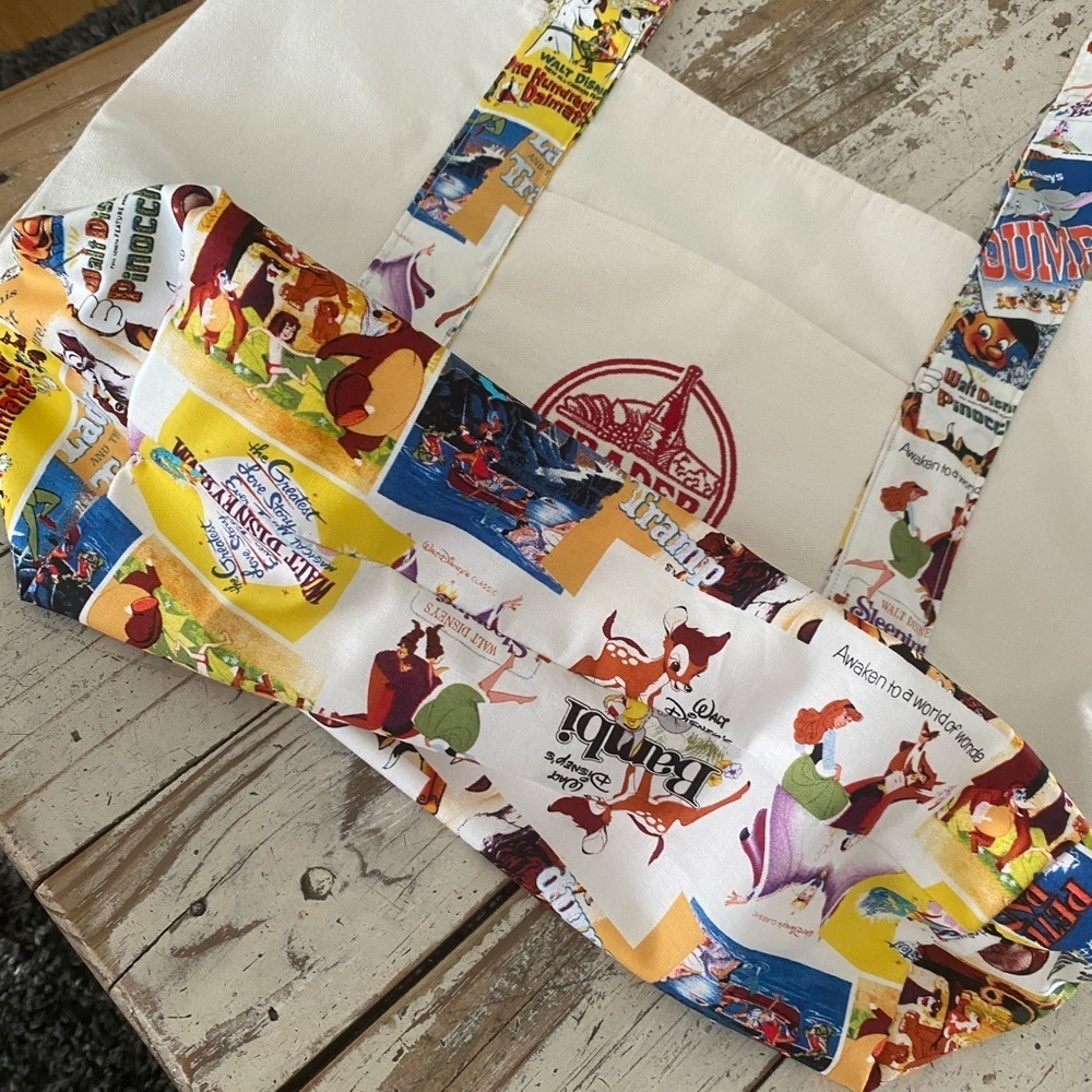 Trader Joe's custom Disney vintage fabric White and Multicolor Tote Bag - Picture 4 of 5